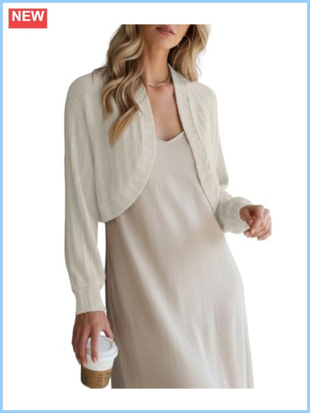 Lightweight Cropped Shrug Cardigan Long Sleeve Ribbed Knit Open Front Women